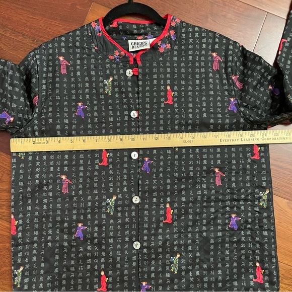 CHICOS Design 100% Silk Asian Geisha Lined Mandarin Artsy Jacket Sz S 1 B36 - Picture 11 of 12